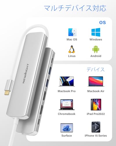 undefined USB C ハブ hdmi 2つ Dual Display ドッキングステーション 7in1 MST デュアル 4K HDMI 拡張 リプル ディスプレイ 2畫面 HDMI*2、高速USB 3.0*3、type c データ伝送、USB-C 100W充電、MacBook Pro/Airなど対応(シルバー) の商品画像 7