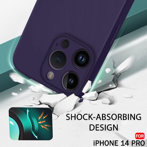 Image of TheGiftKart Liquid Silicone Back Cover Case for iPhone 14 PRO | Soft Micro-Fibre Lining Inside | Camera & Screen Protection | Shockproof Back Case Cover for iPhone 14 Pro (Silicone, Dark Purple)