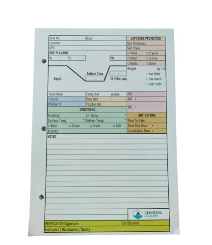 Feuilles de journal de plongée Crystal Ocean : recharges double face haute densité 100 bûches