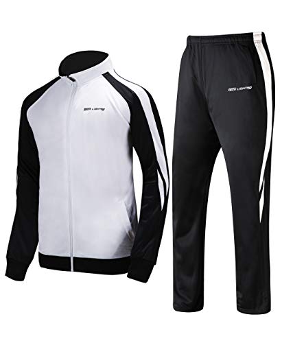 Mens Performance Track Suit Set White/Black Large