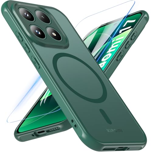 Fin2feel für Xiaomi 17 Hülle Magnetisch für Xiaomi 17 Case für Magsafe mit Panzerglas Schutzfolie Matt Translucent Stoßfest Kratzfeste Cover Dünn Schutzhülle Handyhülle für Xiaomi 17 5G Grün
