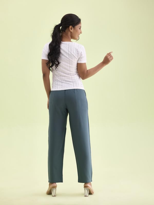 Image of GO COLORS Women Solid Mid Rise Relaxed Fit Viscose Casual Pants