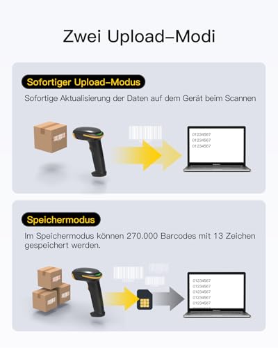 Inateck Barcode Scanner Kabellos, 1D 2D QR Code Scanner, 3-in-1 Handscanner mit Bluetooth, 2,4 GHz und Kabel, 2600mAh für 3 Monate Standby, mit APP und SDK, Bildschirm-Scannen Unterstützt, BCST-23