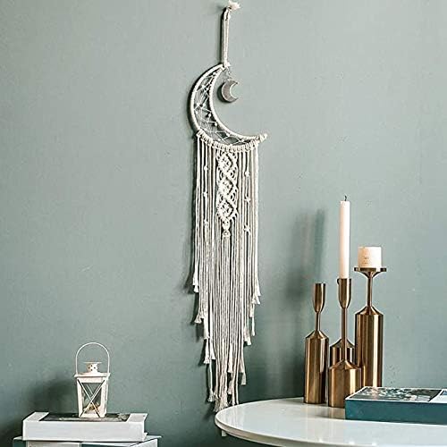 GUIFIER 2 Pieces Moon Star Dream Catchers with Lights, Handmade Woven Dream Catcher Boho Bohemian Macrame Wall Hanging Home Decoration Apartment Bedroom Decor Wedding Ornament Festival Gift for Girls