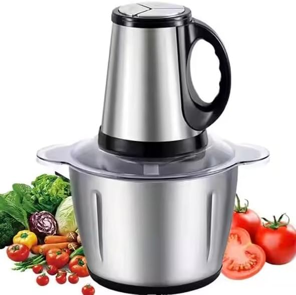 Procesador de alimentos, potente picadora de carne de 2.L. 300 W, cuenco de acero inoxidable de 3 modos de velocidad, 4 cuchillas de dos niveles para cebolla, carne, nueces, frutas, ajo,