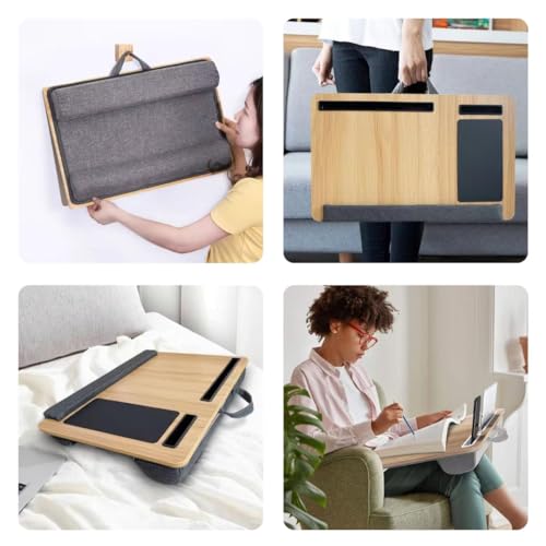 Image of Tarkan Lap Desk with Dual Cushion, Mobile Stand, Mouse Pad & Wrist Rest for Upto 15.6 Inch Laptop for Home, Office (Maple Wood)