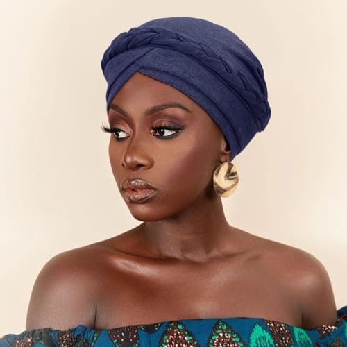 Image of DRESHOW Turban Pre-Tied Twisted Hat Thread African Head Wraps for Black Women Chemo Cancer Cap Braid Hair Cover