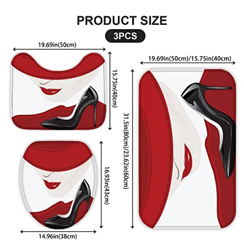 Badezimmer Badematte 3 Teilig Set rote Lippen rutschfest Badteppiche Saugfähig Memory Foam Badezimmermatte Weich WC… – Bild 6