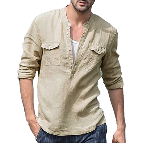 Chemise pour homme Henley en lin à manches courtes Cover