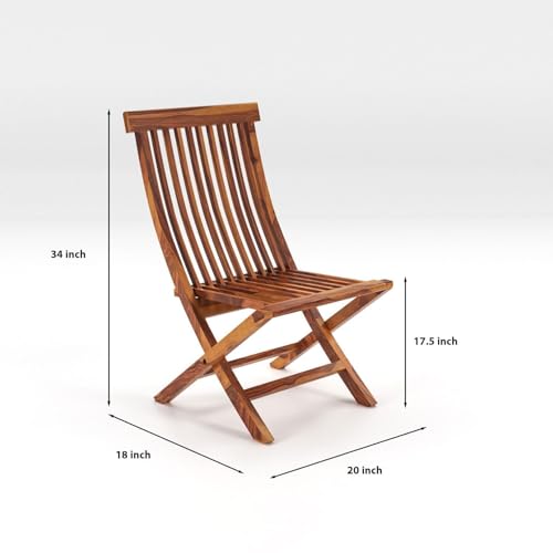 Image of Wooden Patio Folding Set of 2 Dining Chairs for Living Room | Wooden Set of 2 Foldable Chair for Garden, Balcony for Home (Honey Finish)