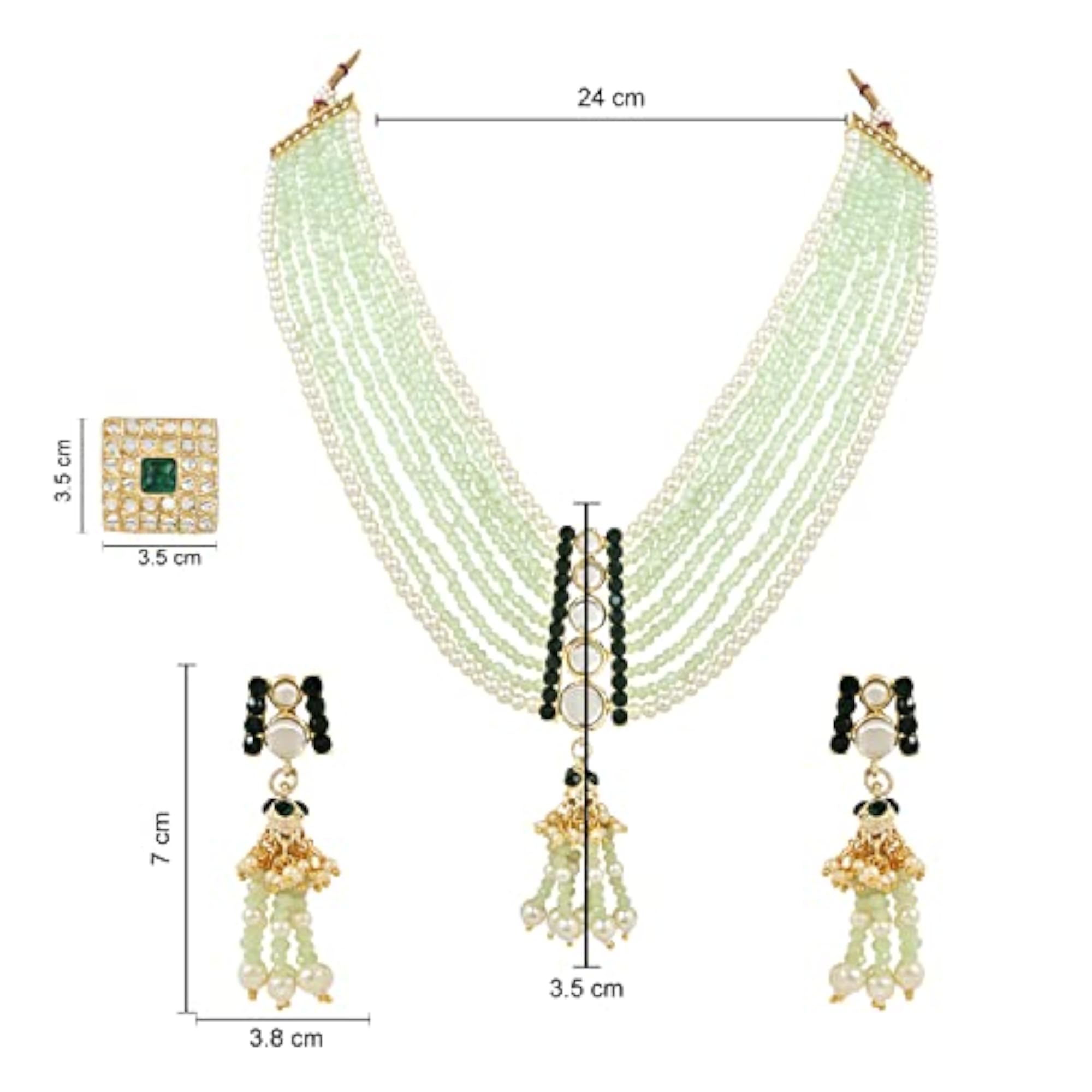 Kundan & Beads Multistrand Necklace Set with Maang Tikka