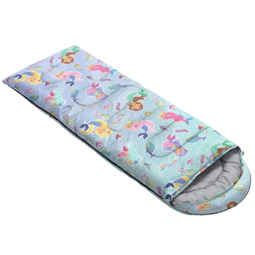 Bolsa de dormir para niños y niñas, impresión acuarela sirena, ligera, cálida, portátil, impermeable, resistente al frío para camping y senderismo (Mermaid2) miniatura 2