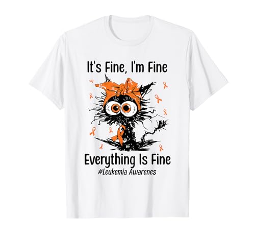 Motivational Leukemia Awareness Cat Ribbon Orange Support T-Shirt