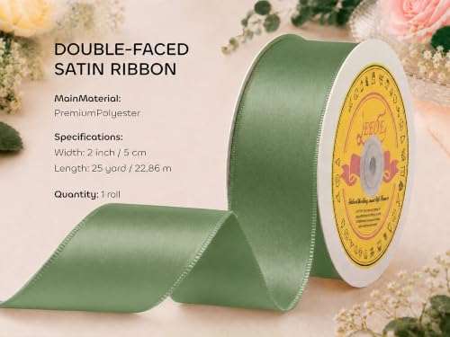 Image of Double Face Spring Moss Satin Ribbon 2 inch X 25 Yards Polyester Spring Moss Ribbon for Gift Wrapping Very Suitable for Weddings Party Hair Bow Invitation Decorations and More