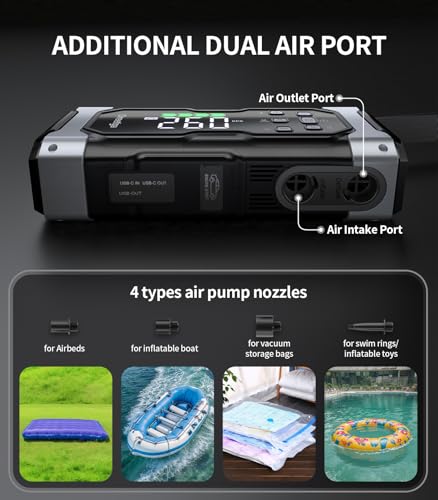 Oreetga U9 Upgraded 5000A Car Battery Jump Starter With Air Inflator/Deflator Compressor thumb #4