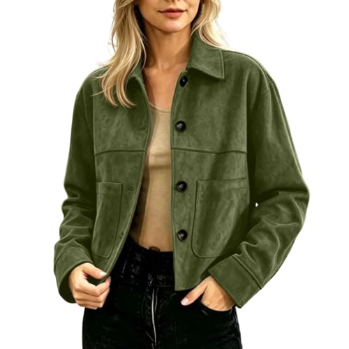 YRAETENM Faux Suede Jacket Women Casual Lightweight Cropped Fall Jackets - image 1