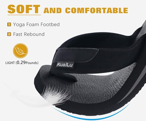 image for KuaiLu Men's Leather Flip Flops Arch Support Summer Beach Pool Water T