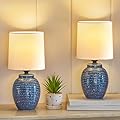 EJIAXIN Ceramic Lamps Set of 2 - Mini Farmhouse Lamps Vintage Small Lamps Decorative for Small Spaces Bedroom Nightstand Living Room Reading Desk End Table Lamp