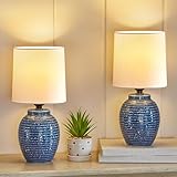 EJIAXIN Table Lamps Set of 2-13.75' Small Bedside Lamps - Classic Farmhouse Ceramic Table Lamp for Bedroom, Living Room, Nightstand, Office, Side Desk Lamp, End Table