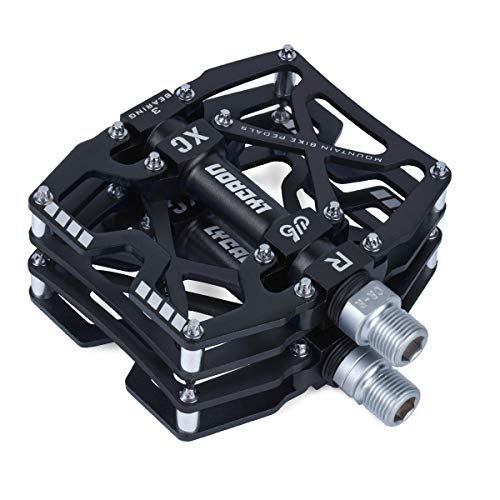 LYCAON Pedales para Bicicleta, Pedal de Bicicleta Antideslizante Aleación de Aluminio CNC, 3 Pedales de Rodamientos para BMX MTB 9/16 Pulgadas (Negro)