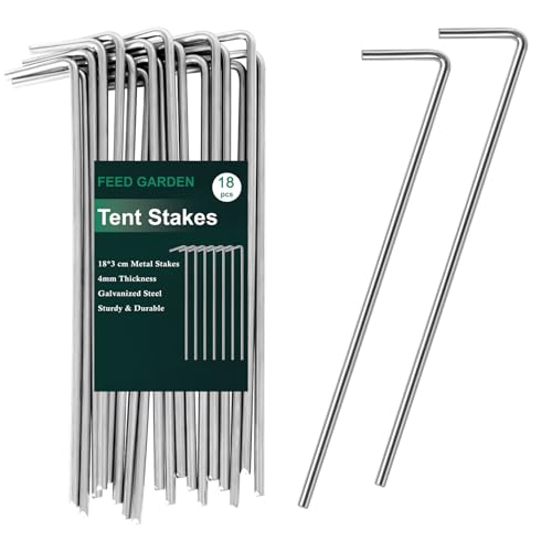 FEED GARDEN 7 Inch Tent Stakes 18 Pack Yard Inflatable Stakes for Outdoor Decorations Metal Pegs Heavy Duty Garden Hooks Camping Tent Spikes for Canopies, Tarp and Outdoor Christmas Decorations