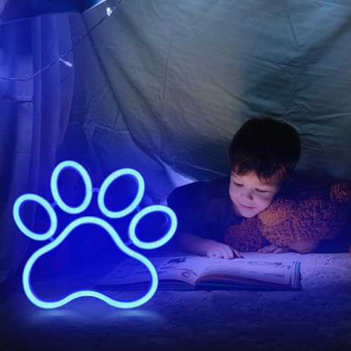 Image of Dog Cat Paw Neon Sign Paw Print Neon Sign Blue Neon Light for Pet Shop Pet Clinic Bedroom Wall Decor USB Powered Neon Light Wall Sign Art Decor (Blue)