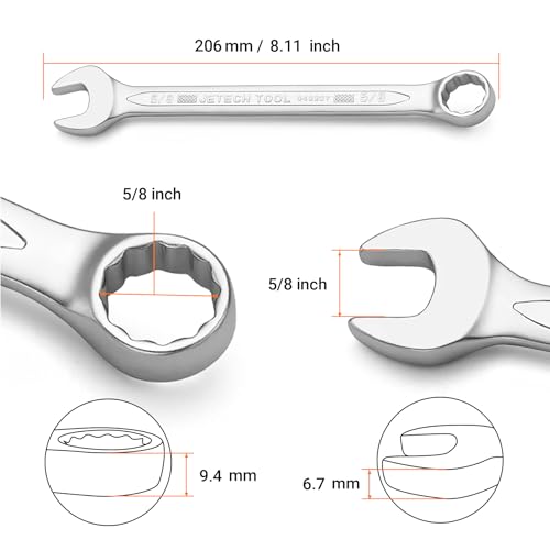 Image of Jetech 5 /8 inch Combination Wrench, SAE 12-Point Chrome Vanadium Steel Spanner, Industrial Grade with 15-Degree Offset, Sand Blasted Finish, Heat-Treated Forged Tool