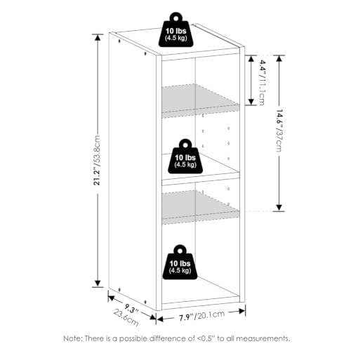 Furinno Fulda Book Shelf, 2-Tier Narrow Storage Cabinet, Bookcase with 8-in Width Storage Shelf, 9.3 x 7.9 x 21.2, for Living Room, Bedroom, Home Office, Blackwood - image 3