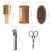 Beard Brush and Comb Set with Mustache Scissors Grooming Kit, Natural Boar Bristle, Dual Action Wood Comb, Dual Side Brush for Men's Facial Hair, Travel Bag