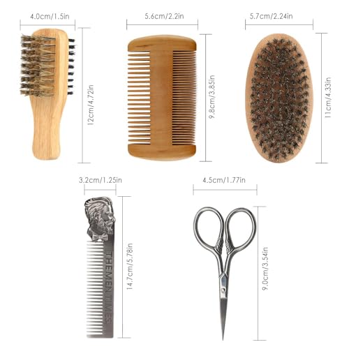 Beard Brush and Comb Set with Mustache Scissors Grooming Kit, Natural Boar Bristle, Dual Action Wood Comb, Dual Side Brush for Men's Facial Hair, Travel Bag - Image 4