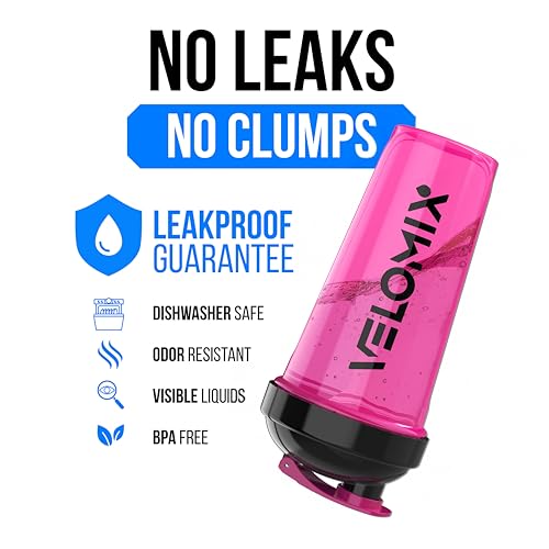 Image of VELOMIX -2 Pack- 28 oz Protein Shaker Bottles for Protein Mixes - 2x Wire Whisk | Leak Proof Shaker Cups for Protein Shakes and Pre Workout | Protein Shaker Bottle Pack (B2) Black /Pink