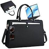 : GaoBangM Laptop Bags for Women 15.6 Inch Ladies Work Bags Women's Tote Bag with Compartments, PU Leather Large Laptop Handbag for Women, Water Resistant Computer Bag for Business Office Travel Black