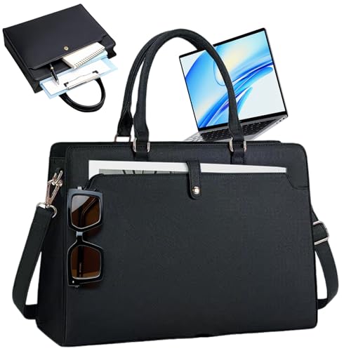 : GaoBangM Laptop Bags for Women 15.6 Inch Ladies Work Bags Women's Tote Bag with Compartments, PU Leather Large Laptop Handbag for Women, Water Resistant Computer Bag for Business Office Travel Black