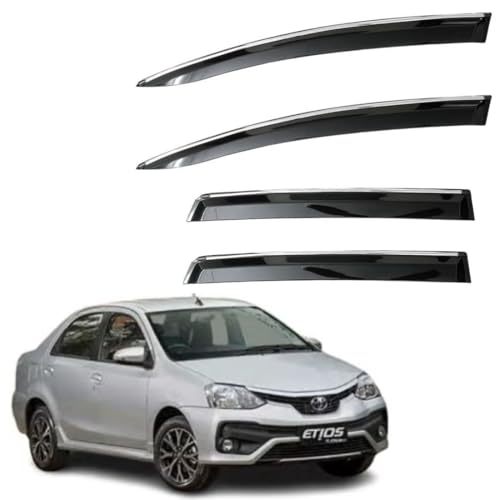 Image of CAR SAAZ Unbreakable Chrome Smoke Door Visor for Etios (2010-2020)| Premium Sun, Rain Wind Deflector Chrome Strip Side Door Rain Visor - Set of 4 Pcs