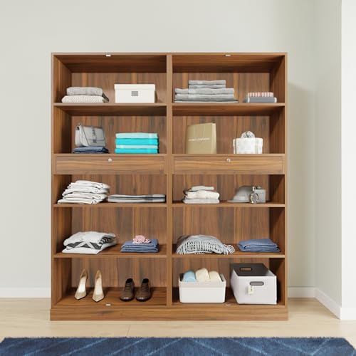Image of VIKI Wardrobe | Wooden Almirah for Clothes,Door for Bedroom, 4 Door Wardrobe with Inside Drawer, Mirror (Brussel Walnut - 40D x 160W x 180H) | 1 Year Warranty | Free Assembly