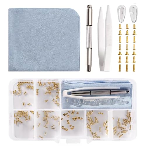 140 PCS Multi-Functional Eyeglass Repair Kit Quick Screw Replacement Silicone Nose Pads for Comfortable Fit Includes Screwdrivers Tweezers Glasses Cloth Eyeglasses & Sunglasses Gold