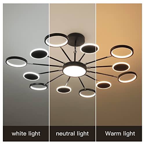Kaiyuan Black Chandelier Light Fixture, Modern Led Chandelier With Remote Control, 12-Lights Modern Farmhouse Black Sputnik Chandelier For Dining Room,Bedroom,Living Room,Kitchen,Bedroom,Foyer #TOP2