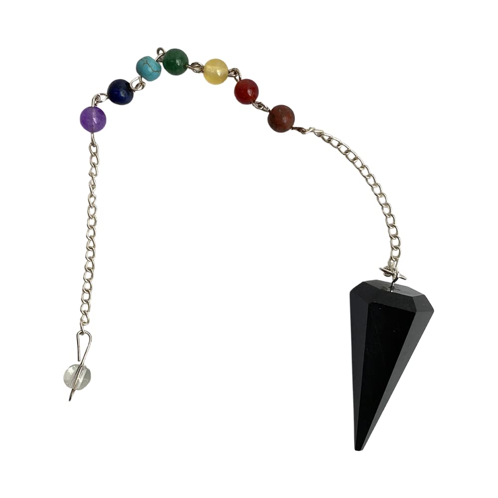 VIE Pendulum with 7 Chakra Beaded Chain, Black Agate