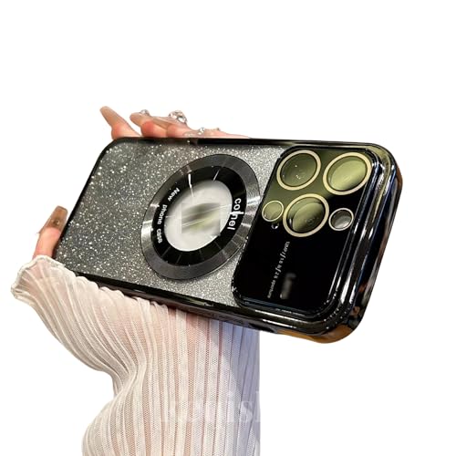 large window for iPhone 15 gradient glitter all-inclusive Apple 15 protective case (Black, iPhone13)