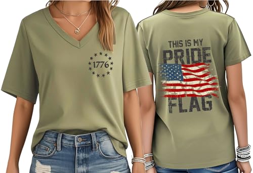 This is My Pride Flag Shirt This is My Pride Flag T-Shirt Patriotic 4th of July Tshirts V Neck Women Man
