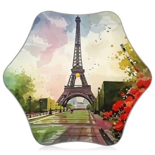 Pintura Torre Eiffel primavera niñas paraguas niños J Stick paraguas portátil lluvia paraguas para niños playa negro SPF 50+ paraguas protección UV