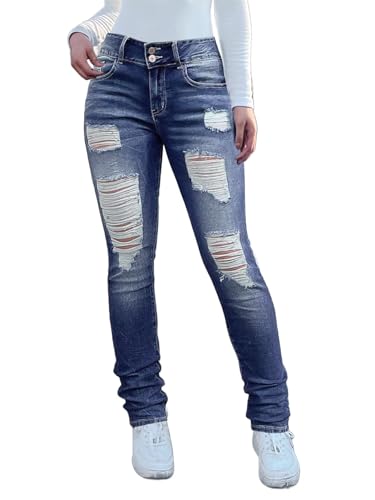 Flamingals Mid Rise Skinny Jeans for Women Trendy Stretchy Ripped Butt Lifting Jeans Distressed Sexy Denim Jeggings