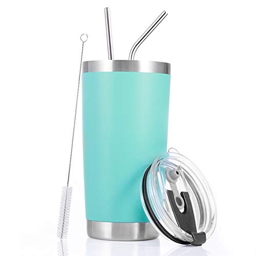 Toopify 20oz Stainless Steel Insulated Teal Tumbler Travel Mug with Straw Slider Lid