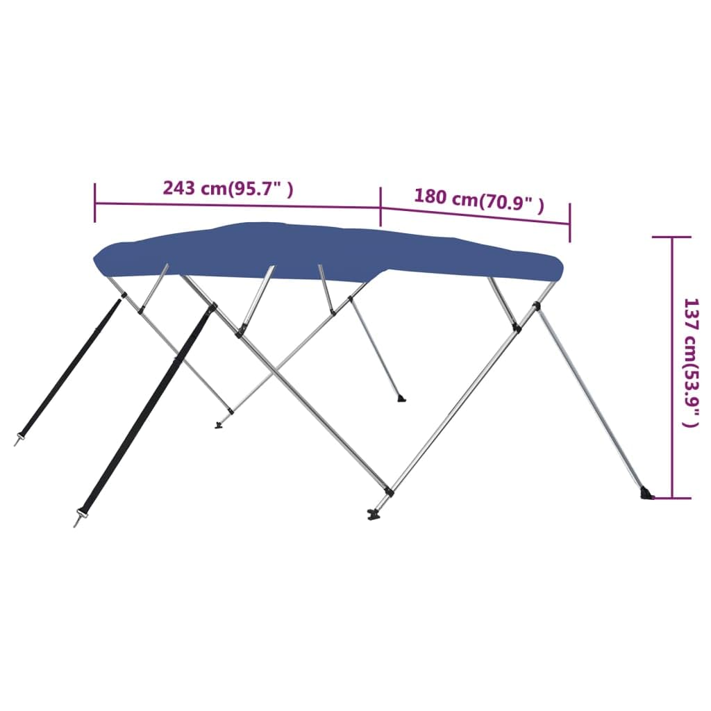 Bimini pour Bateau, Bimini Top Taud de Soleil Auvent Bimini à 4 arceaux Bleu 243x180x137 cm