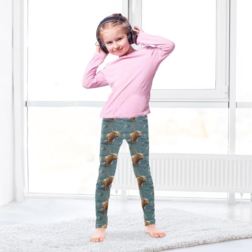 Girls Leggings Highland Cows Flower Soft Toddler Leggings for Girls Kids Pants Size 4T-10T4