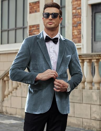 Image of COOFANDY Men's Velvet Blazer Notched Lapel Velour Suit Jacket One Button Tuxedo Jackets for Wedding Prom Party Dinner