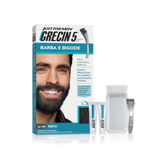 Just For Men Grecin 5 Color Gel, Tonalizante que Elimina o Grisalho, Ideal para Barba e Bigode, Cor M110, Preto, 28g