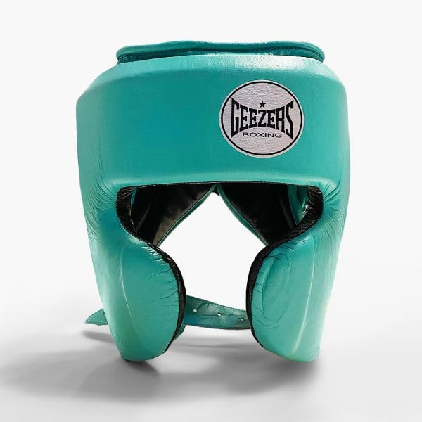 Geezers Boxing Elite Pro 2.0 Sparring Cheek head-guard, Ultra-durable Leather Material, layered padding protection Headguard for Boxing, MMA & Martial Arts, Men and women’s (Mint Green, XL)