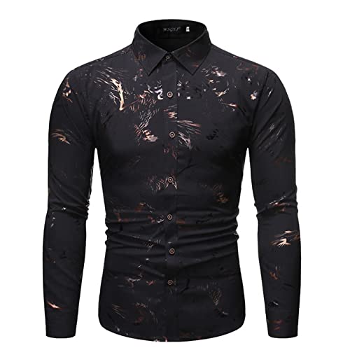 FASLOLSDP Denim Homme Casual Fit Top Chemise à manches longues Luxe Bronzing Imprimé Bouton Party Mode Chemise à carreaux Chemise Homme Rouge, Noir , XXL Cover