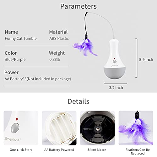 TOPETZON Interactive Cat Toys for Indoor Cat Feather Toys,Automatic Pet Exercise Toys,Electronic Motion/Moving Tumbler… - Image 3